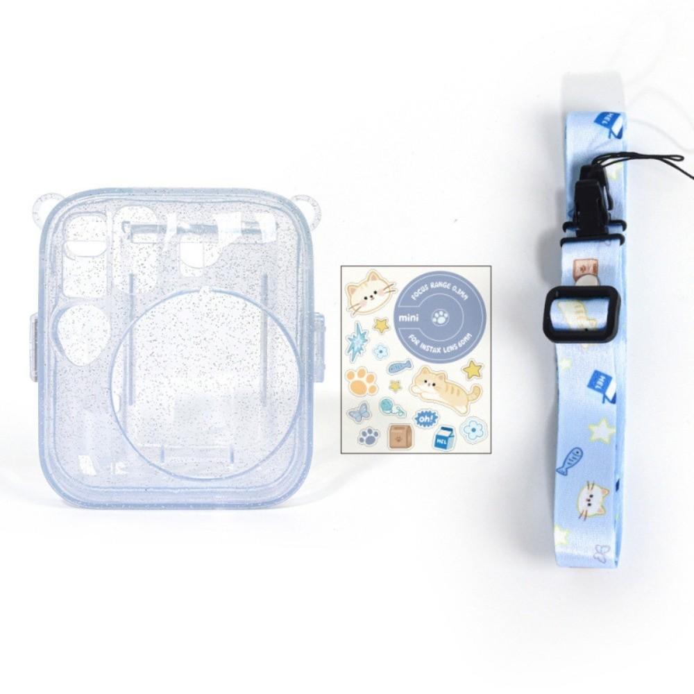 

Translucent Glitter Instant Camera Case with Cartoon Sticker Adjustable Strap Protective Cover for Fujifilm Instax Mini 13