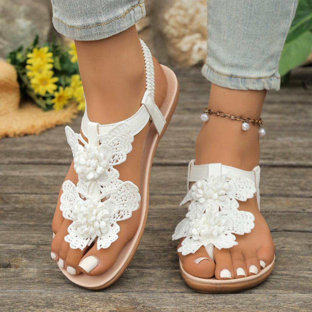 Large Size Bohemian Flower Toe Cool 2025 Summer New Set Toe Sandals Beach Flat Sandals