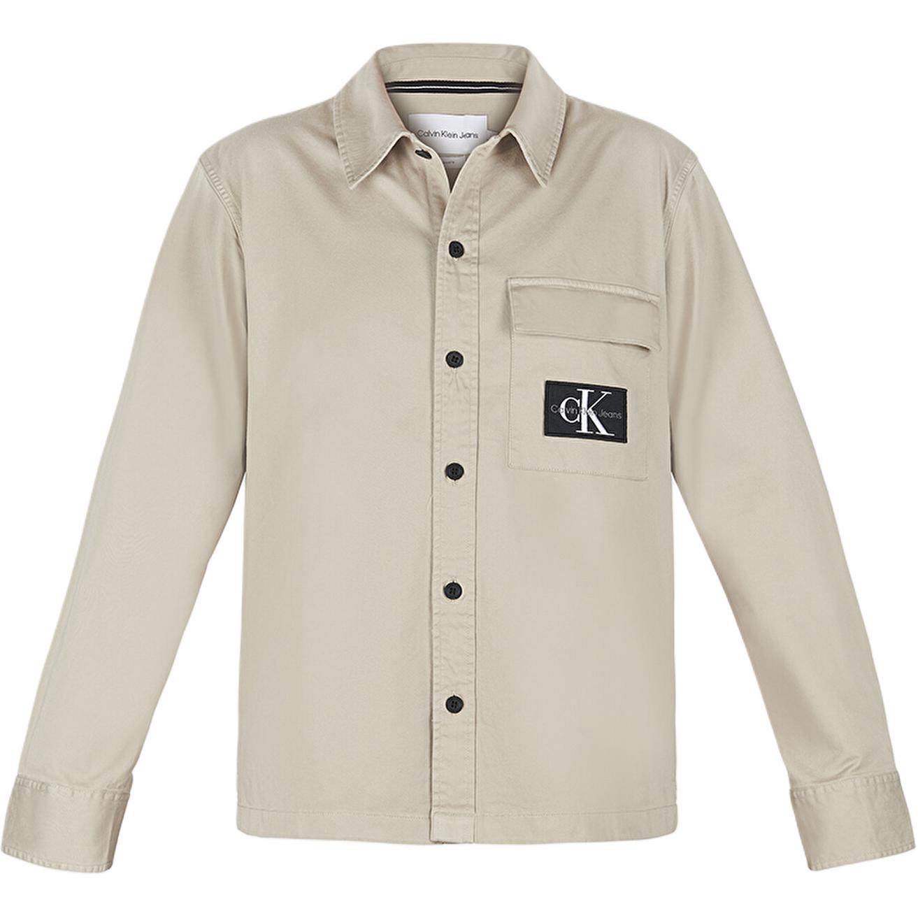 

Calvin Klein Utility Shirt With Lettered Collar And Button Long Sleeve Men shirts Beige J30J324610-PED L