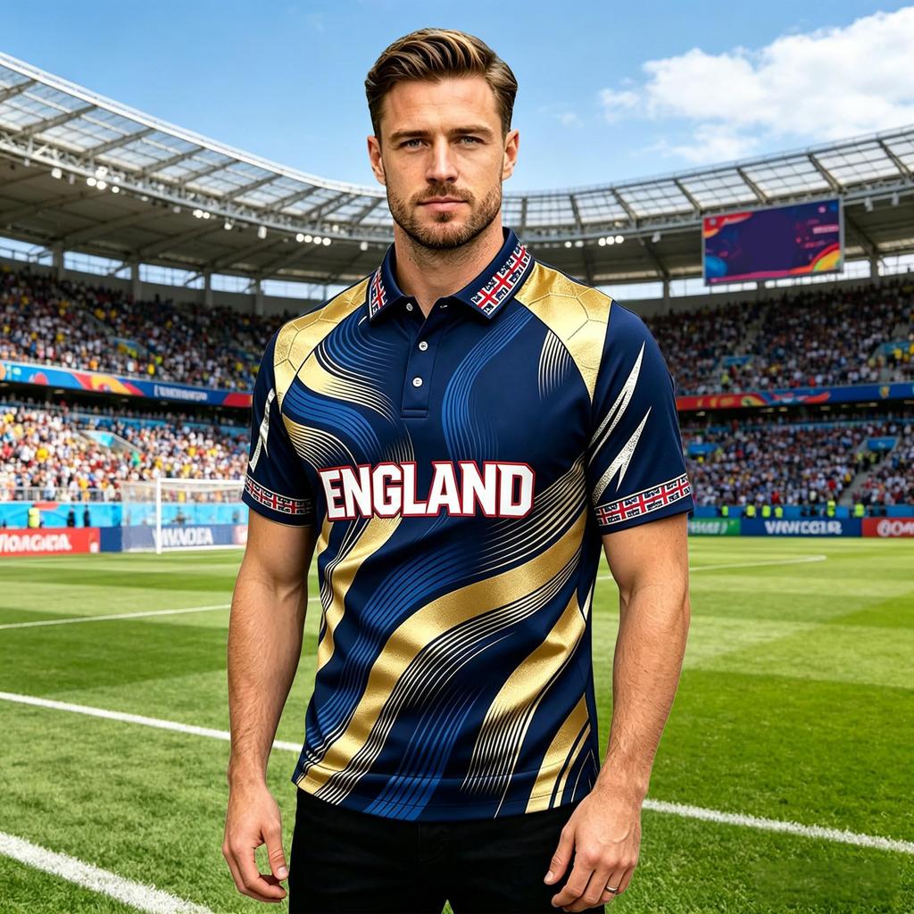 Men's Classic Polo Shirt Football Jersey England Style Short Sleeve Button Collar Lightweight Breathable Fabric Sportswear