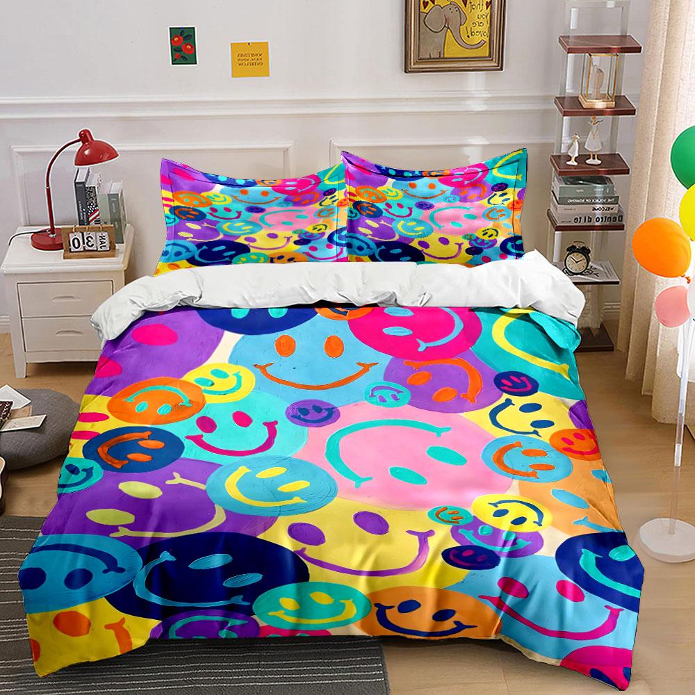 Colorful smiley face icons. Bedding sets Duvet cover sets Duvet covers Pillowcases(1 * Duvet Cover 2 * Pillowcases without duvet insert)