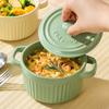 Nordic Style Ceramic Binaural Bowl With Lid Creative Cream Style Household Baking Baked Rice Bowl Baby Complementary Food Bowl Dessert Bowl
