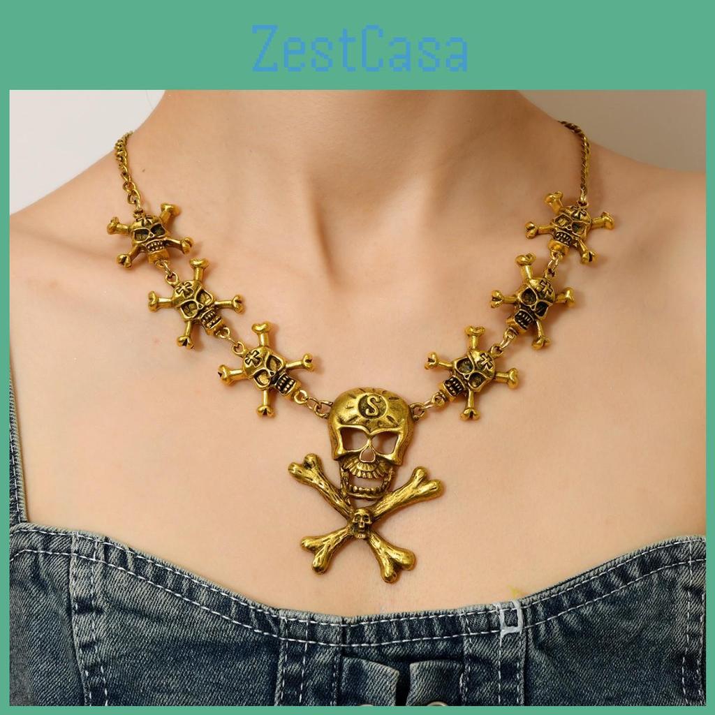 Fantasy Dark Skull Cross Necklace Metal Pendant For Festival Celebrations