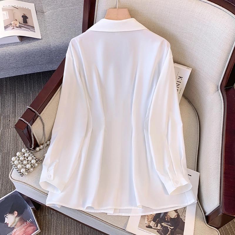 Women V Neck Waist Cinched Long Sleeve Button Up Shirt