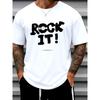 European Size Men'S Graphic T-Shirt - Retro Streetwear Casual Round Neck Short Sleeve Tee with Black Lettering, White Crewneck Shirt