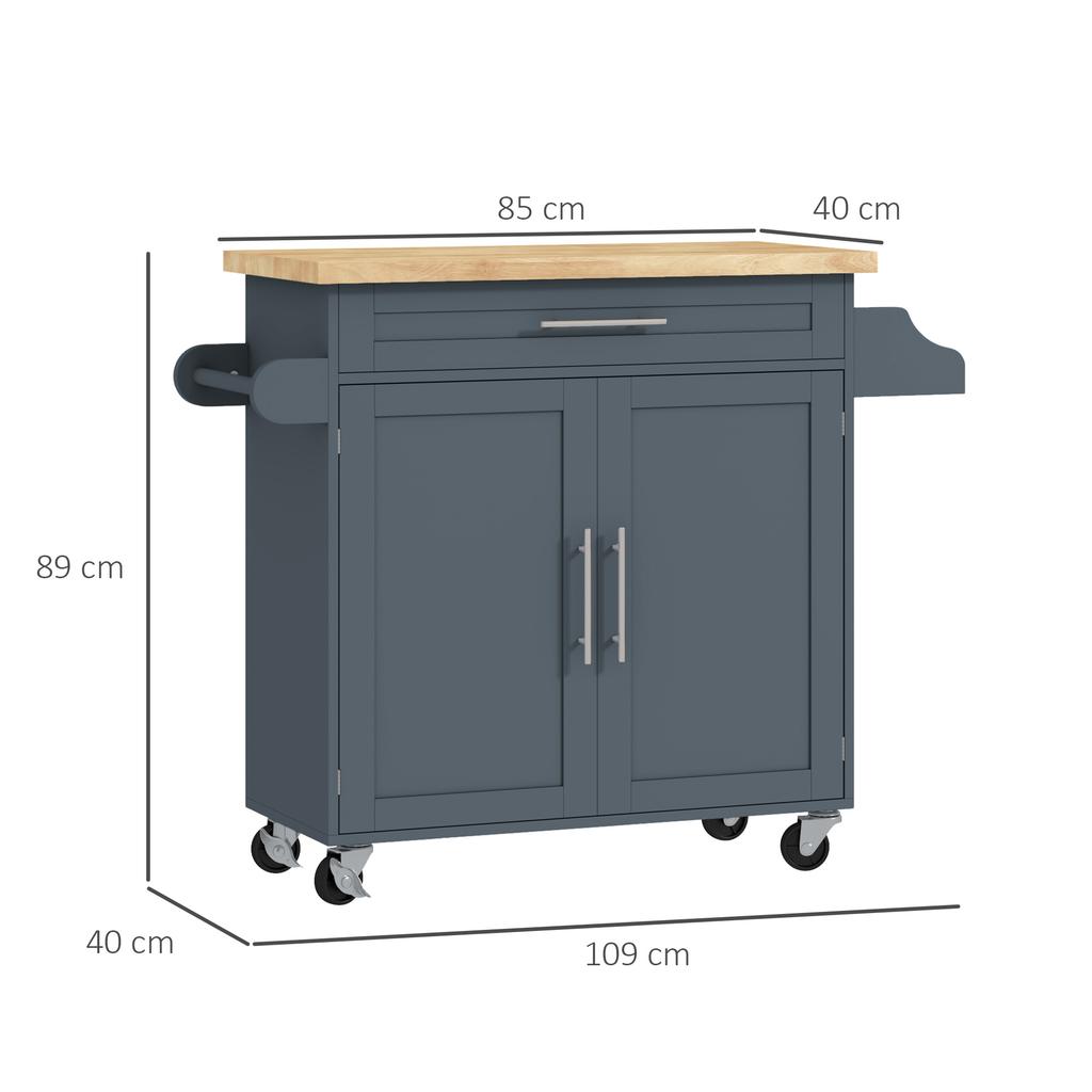 Wooden Kitchen Cart with Drawer, Spice Rack and Cabinet, 109x40x89 cm, Grey and Wood Color