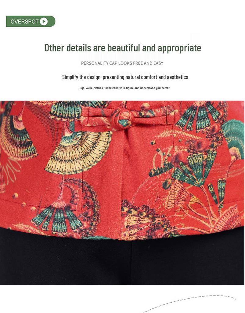 2025 Autumn/Winter Plus Velvet Ethnic Frog Button Cardigan for Middle-Aged and Elderly Mothers - Warm, Versatile, Fashionable Outerwear