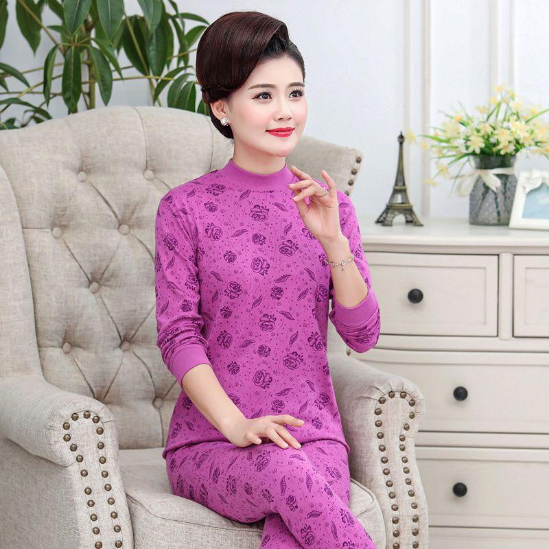 A High-neck, Thin and Large-sized Cotton Sweater Set for Middle-aged and Elderly Women In Thermal Underwear