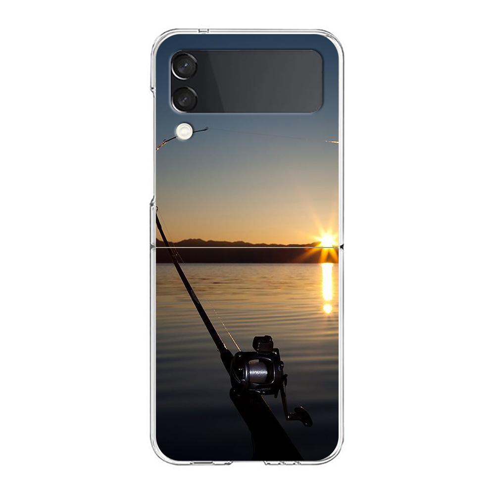 Fishing Phone Case For Samsung Galaxy Z Flip 3 4 5 Hard Folding Clear PC Bumper For Samsung Z Flip 6 Back Cover