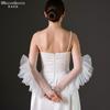 Sheer Tulle Long Arm Sleeves with Big Ruffles, White Bridal Gloves for Wedding Evening Dress Photo Shoot Costume Accessories