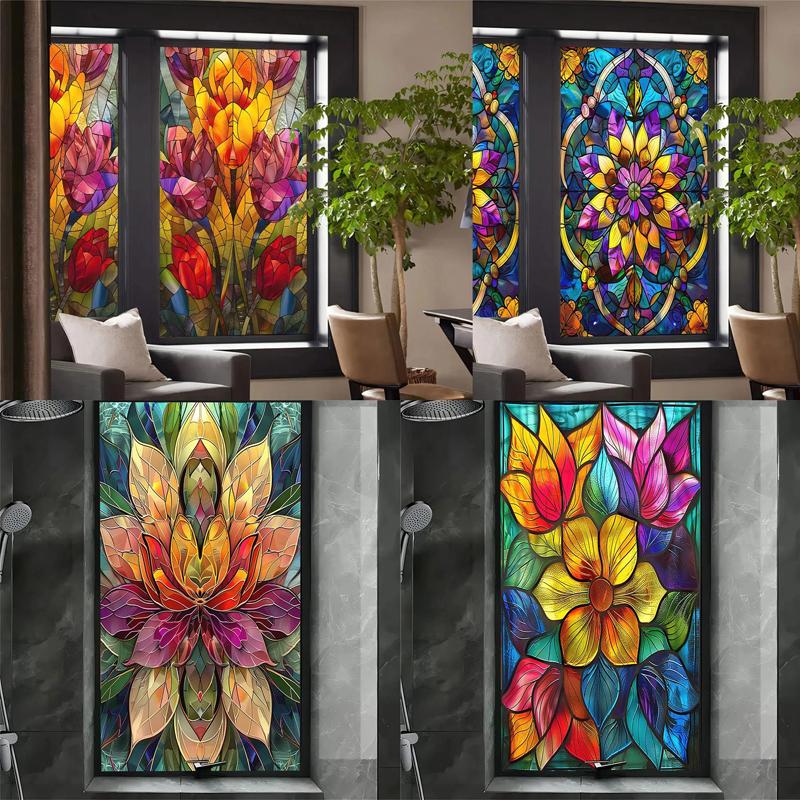Colorful Stained Glass Film Self-adhesive Frosted Opaque Window Film Toilet Hotel Club Art Decoration Privacy Window Films