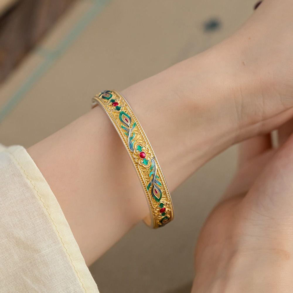 Traditional Phoenix Feather Enamel Bracelet Classic Chinese Cloisonne Bracelet  Accessories