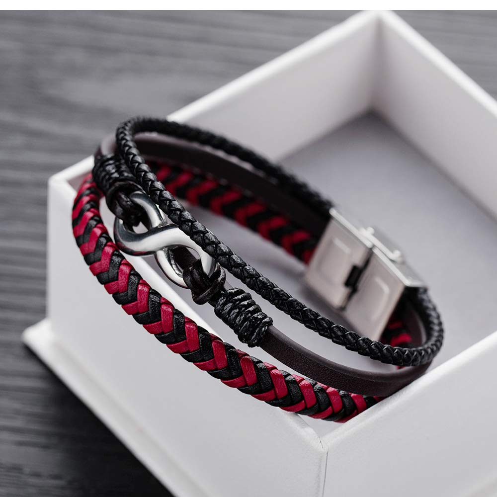 Rockyu Brand Popular Jewelry Bracelet for Men Black Number 8 Infinity Braided Triple Bracelet Stylish Christmas Gift Men's