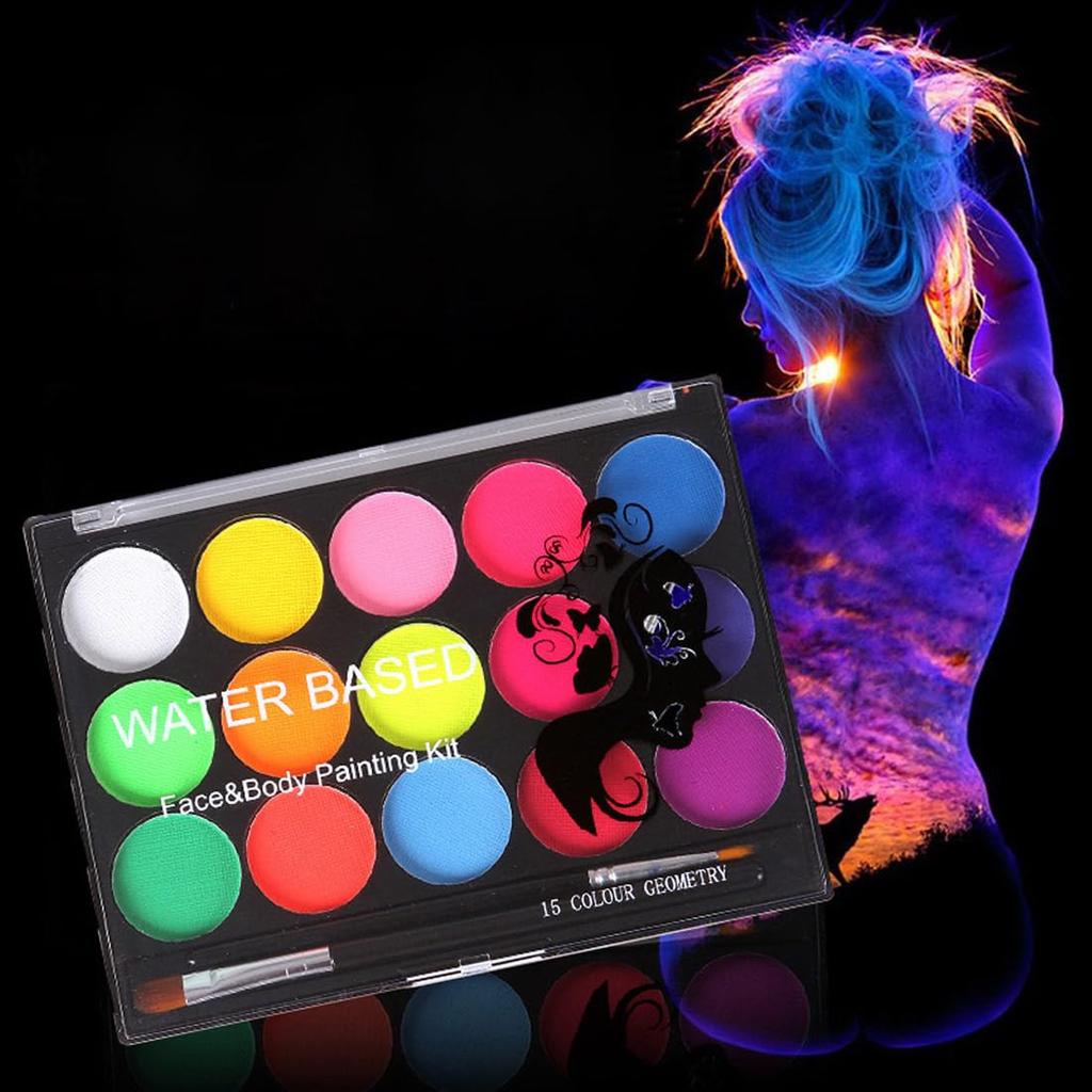 Face Paint Body Easy to Cosplay Fluorescent 15-Color Set, Paint, Safe, Non-Toxic, Wash, Quick-Drying, Eco-Friendly, Makeup, Eyeshadow, Eyeliner,