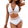 Women's High Waist Bikini Split Set V-Neck Tether Gathering Swimsuit