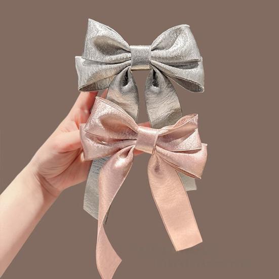 Hairpin French Style Satin Long Ribbon Bow Decor Anti-slip Teeth Back Head Hair Clip Strong Clamping Force Versatile Hair Clip