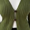 A New Knitted Sweater with Deep V, Slimming and Form-fitting Flared Sleeves and Button Cardigan