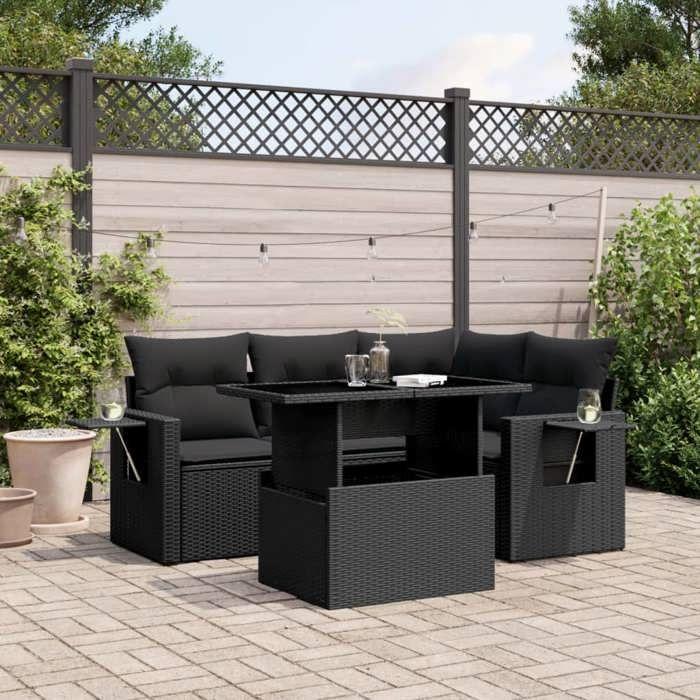 VidaXL Salon de jardin 5 pcs avec coussins noir résine tressée 3267875