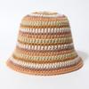 Pure Hand-Woven Bucket Hat Summer Rainbow Color Splicing Straw Hat Hollow Crochet Hat Foldable Sunshade Basin Hat