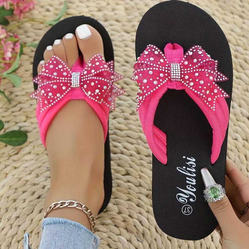 Women's Slip-On Rhinestone Sandals - Sparkling Toe Strap, Slip-Resistant EVA Sole - Pink Formal & Casual Shoes for Parties