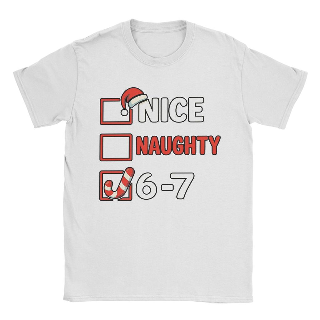 Men's Nice Naughty 67 List 6-7 Meme Funny Christmas T Shirts Cotton Clothes Novelty Short Sleeve Crew Neck Tees T-Shirts