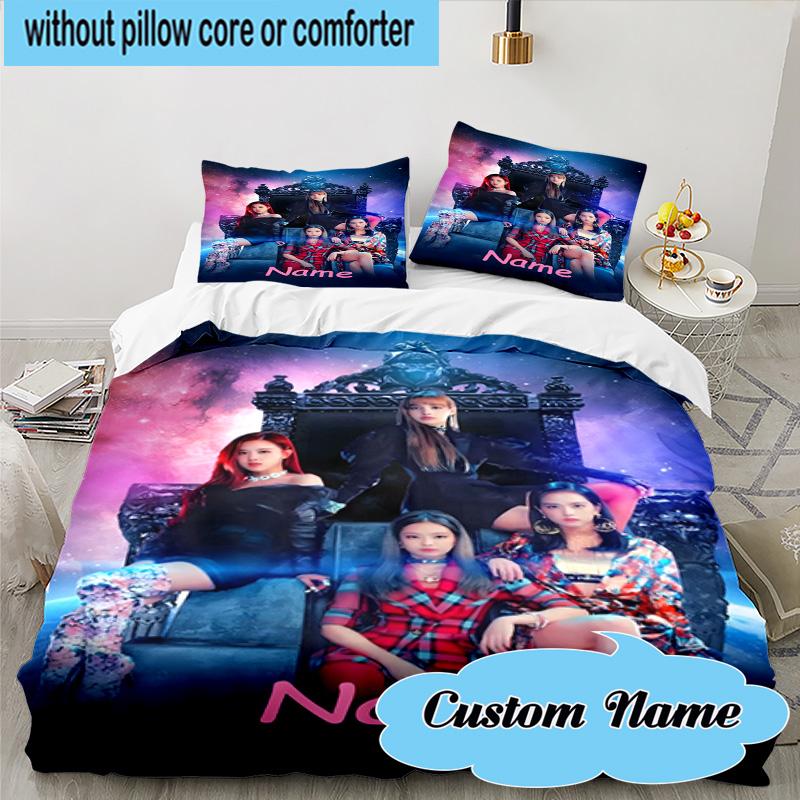 3PCS Custom Name Kpop Fashion Collage Bedding Set, Including 1pc Duvet Cover And 2pcs Pillowcases, Suitable for Dorms and Bedrooms Gift