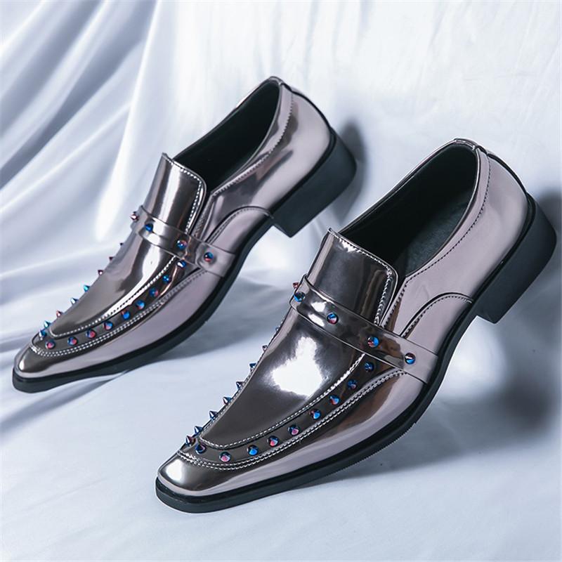 New Fashion Brand Designer Gold Silver Black Chelsea Leather Shoes For Men Hip-Hop Rock Colours Rivet Wedding Prom Footwear