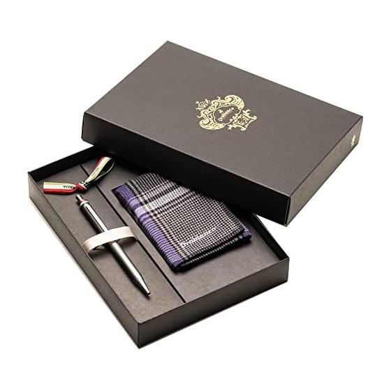 THE WOW Orobianco Freccia Handkerchief Set with Official Wrapping & Shopper [Compatible with name engraving/wrapping/message card] (Gunmetal)