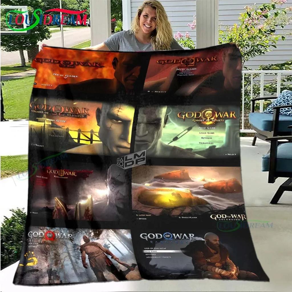 3D Game God of War Pattern Blanket Star Art Flannel Thin Blanket Portable Home Travel Office Lunch Break Blanket Birthday Gift