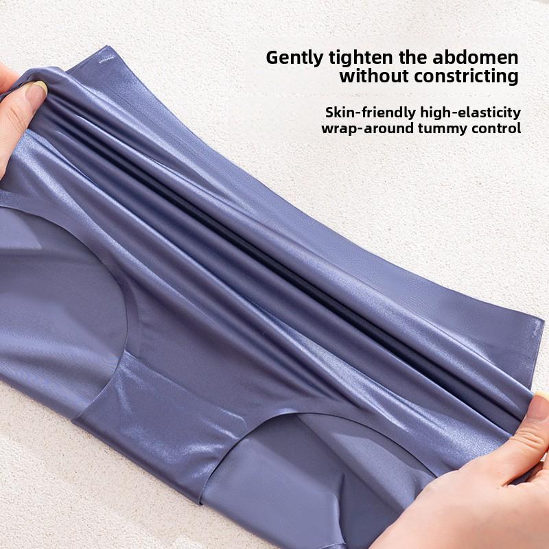 Plus Size Ladies Summer Thin Shiny Bread Hip No Trace Ice Silk Breathable High Waisted Briefs