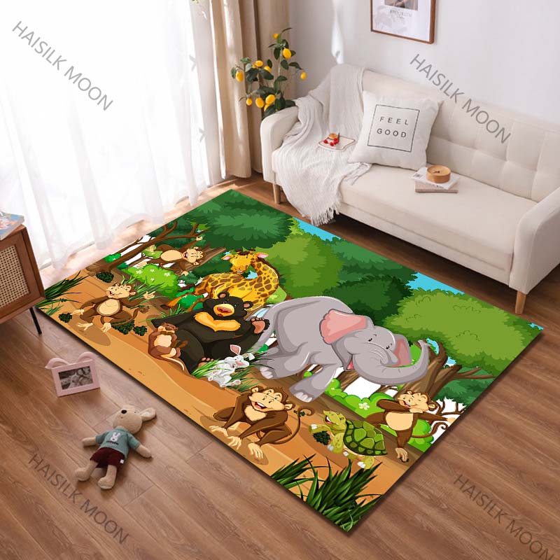 1PC Cartoon Zoo Printing Carpet Rug for Living Room Bedroom Sofa Doormat Decor Kids Play Home Area Rug Non-slip Floor Mat Gift