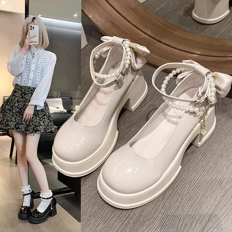 Fashion Spring/Summer High Heels with Skirts High Heels Pearl Buckles Mary Jane Business Women's Shoes Banquet Casual Shoes for Women