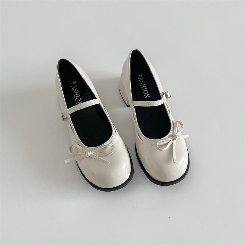 Red French round head jk with skirt thick high heel small leather shoes summer height increase Mary Jane single shoes