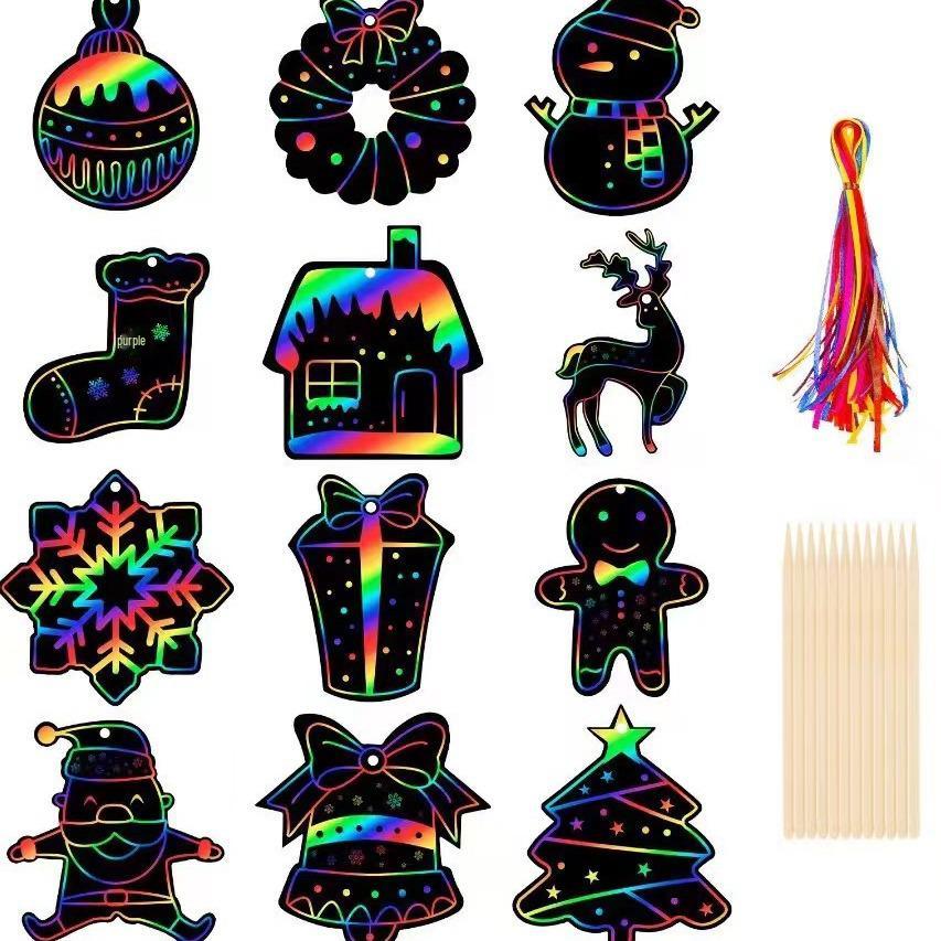 Cross-Border Christmas DIY Scratch Art Bookmarks for Kids - Holiday Gifts and Decorations