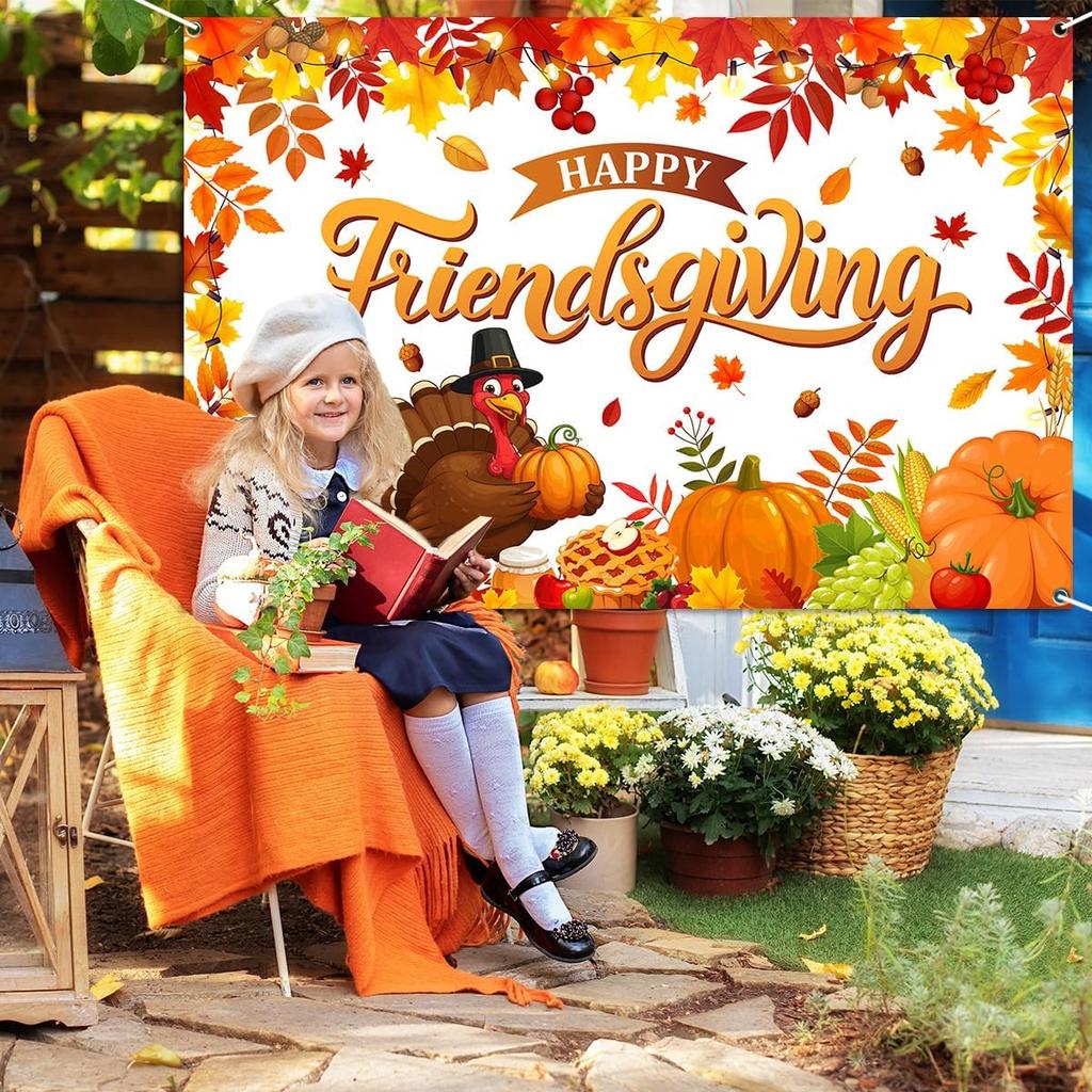 Happy Thanksgiving Banner - Fall Thanksgiving Party Supplies Autunm Harvest Pumpkin Background Banner Indoor Outdoor Decoration for Fall Birthday