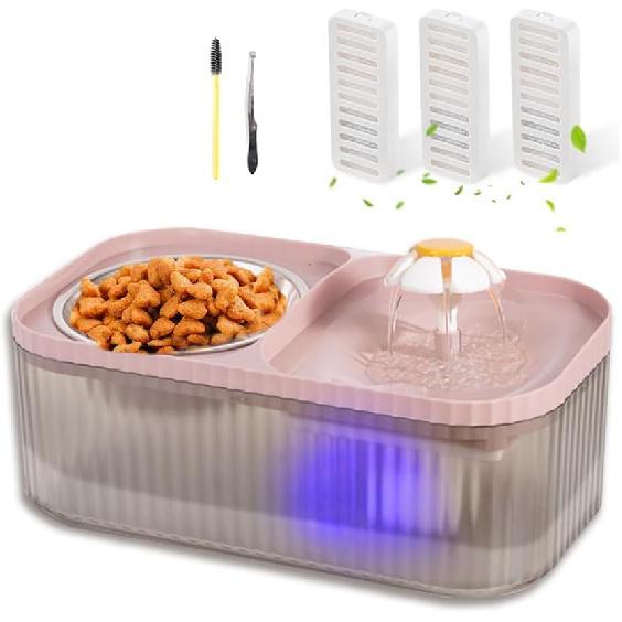 Fontanna Wodna dla Kota Marchul i Miska na Karmę ze Stali Nierdzewnej, Super Cichy Automatyczny Dozownik Wody dla Zwierząt 100oz/3L z Inteligentną Pompą i 3 Zapasowymi