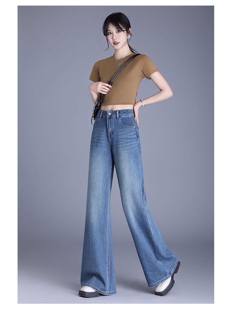 2026 Spring/Autumn High-Waisted Retro Blue Denim Casual Pants