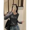 Premium pattern knitted sweater women's spring long-sleeved inner top leaking collarbone bottoming shirt