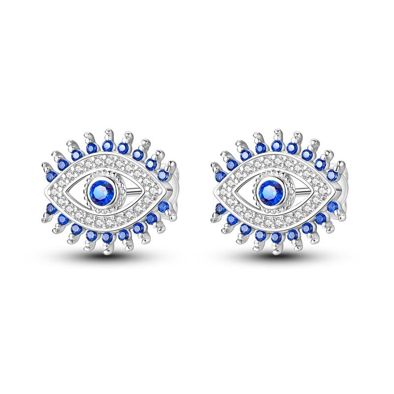 Shining Blue Zircon Owl Earrings 925 Silver Evil Eyes Earrings for Women Wedding Engagement Planet Moon Star Zirconia Jewelry