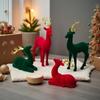 Reindeer Christmas Decor Flocking Deer Figures 2 Pieces Red and Green Aesthetic Standing Sitting Elk Statue for Workplace