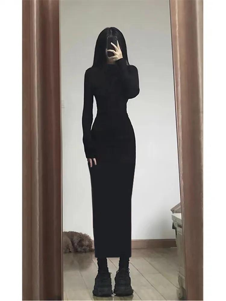 Temperament high-end long-sleeved dress women's autumn and winter clothing new high-waisted and thin pure desire sexy spice girl knee-length dress