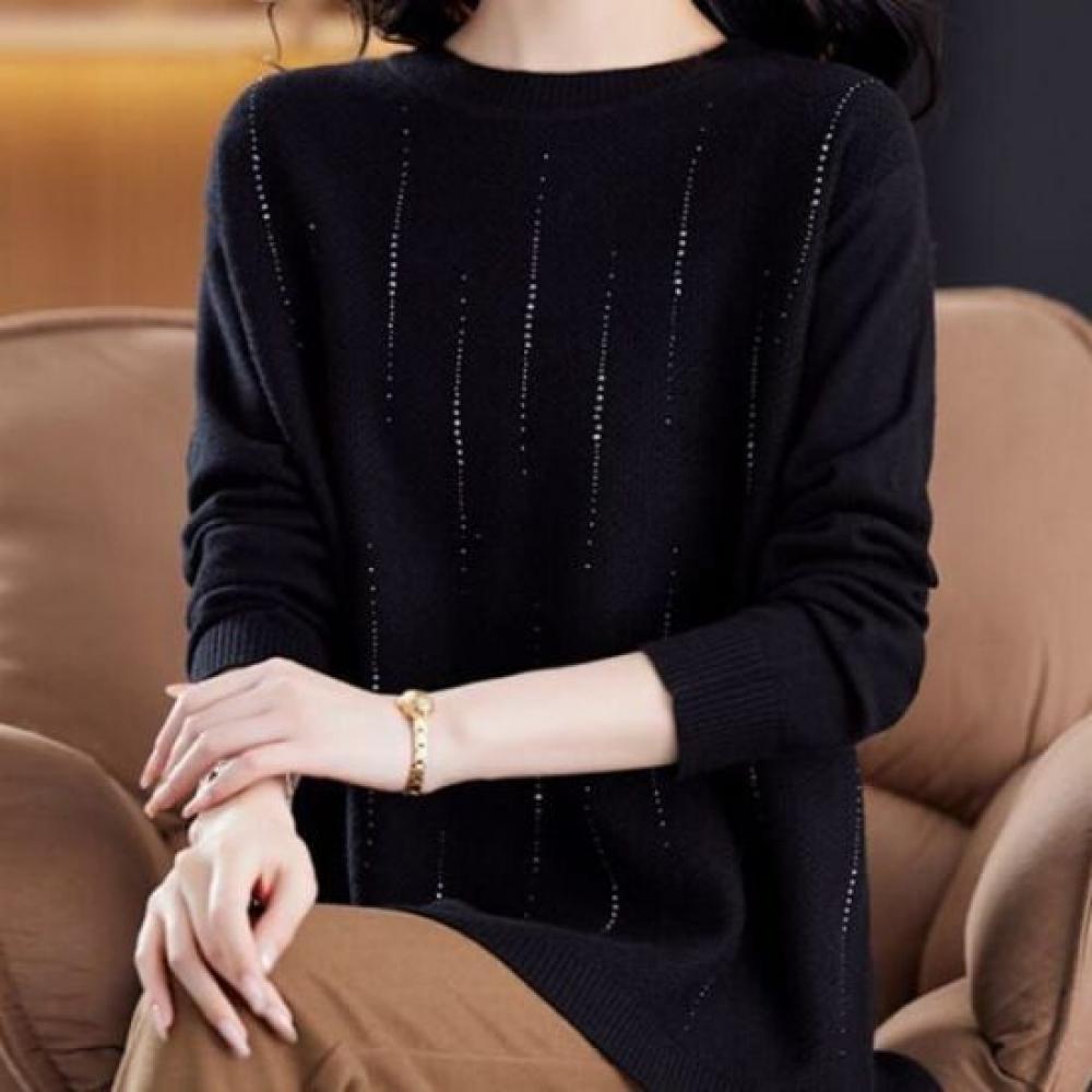 Navava Loose Fit Round Neck Pearl Point Long Sleeve Knit Nk3467