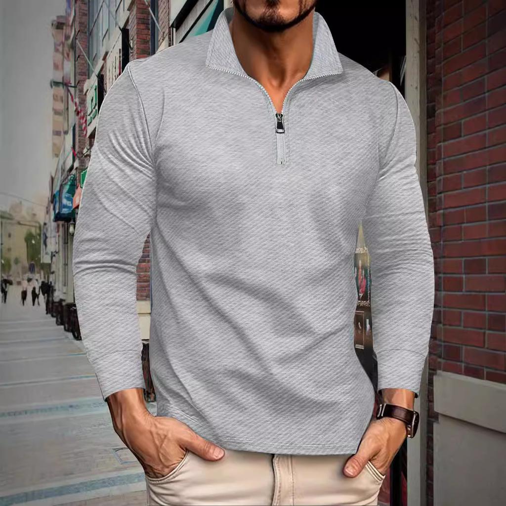 Autumn New Arrival: Twill Jacquard Polo Shirt with Half-Zip, Long-Sleeved Men's Sports Polo Shirt