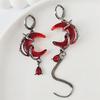 Red Crystal Asymmetry Earrings Tassel Chain Women Dangle Earrings Rhinestone Moon Earrings  Gift