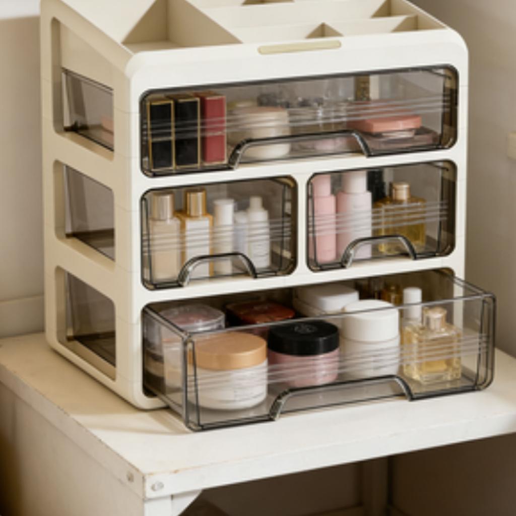 Makeup Organizer with 4 Drawers 4 Tier Plastic Multi Compartments Cosmetic Display Case Skincare Holder for Bathroom
