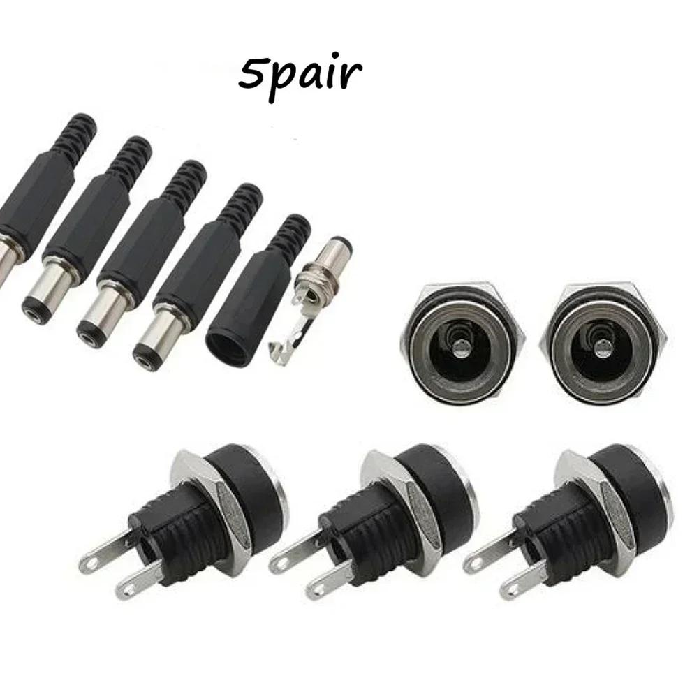 10 Pieces DC 12V Connector Power Plug Male Female Jacks Socket Nut Panel Mount DC Power Adapter Connector 5.5x2.1x9mm