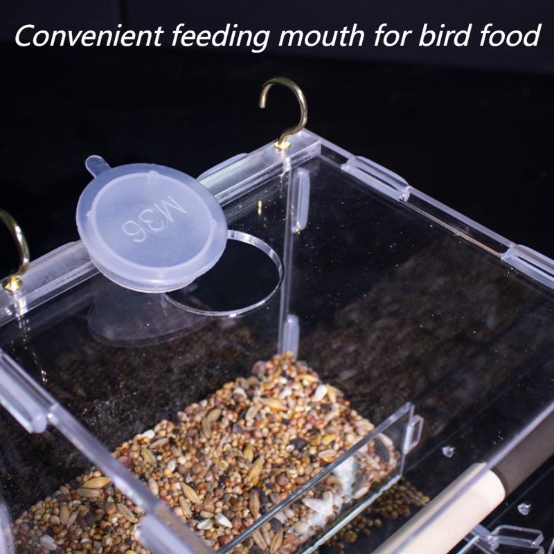 Hanging Parrot Cage Feeder Acrylic Splash-Proof Pet Bird Feeding Box Transparent Parrot Food Box Bird Cages Feeder Container