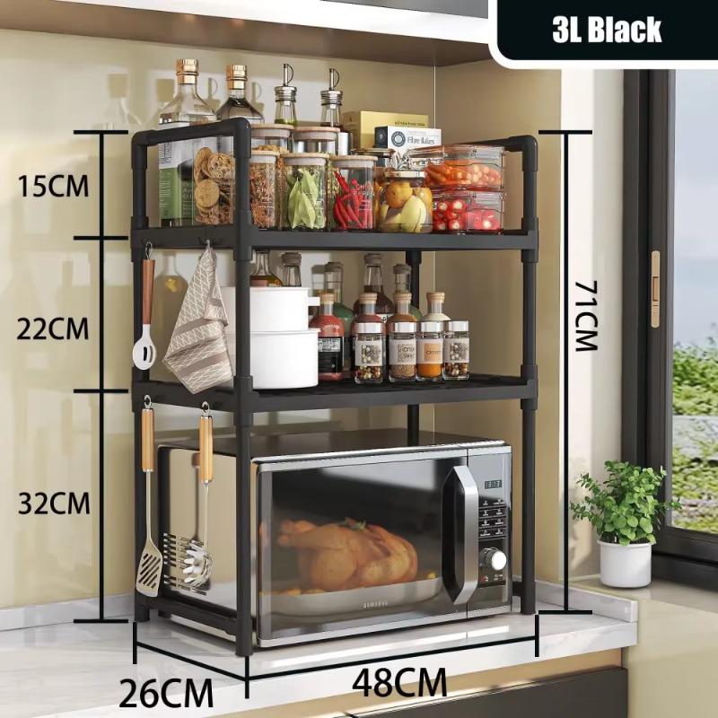 Kitchen Retractable Microwave Shelf Multi-layer Rice Cooker Oven Thickened Countertophousehold Seasoning Holder Storage Artifact