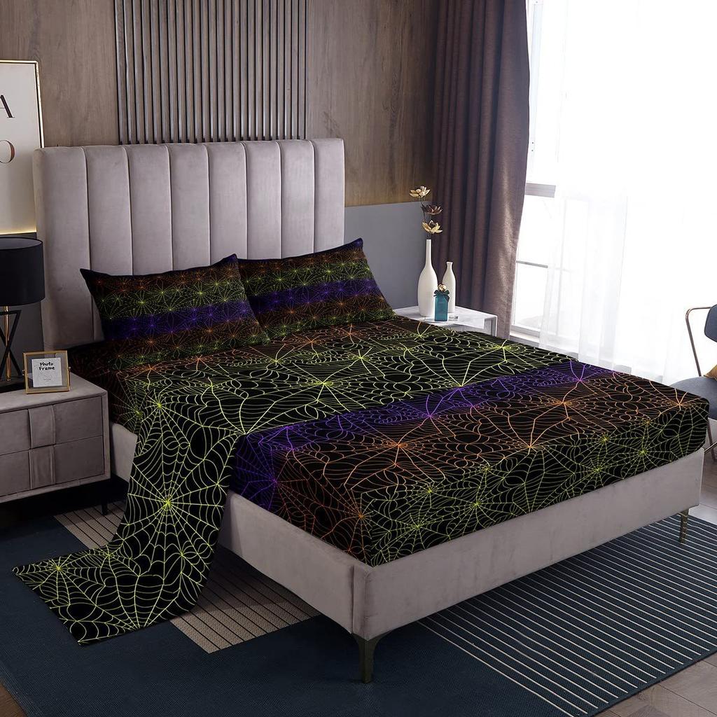Spider Web Personality Pattern Bed Hat Four-Piece Bedding Set Bedroom Dormitory Bedding Decoration