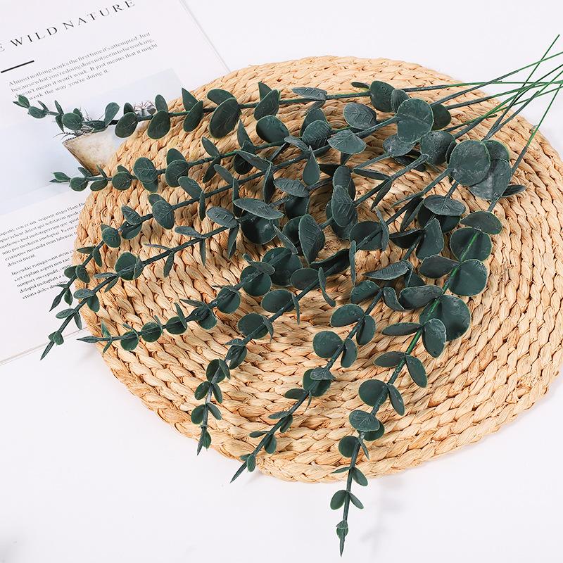 Fake Eucalyptus Leaf Artificial Green Plant Flowers Simulation Indoor Home Decor Silk Flowers Stem Outdoor Props Wedding